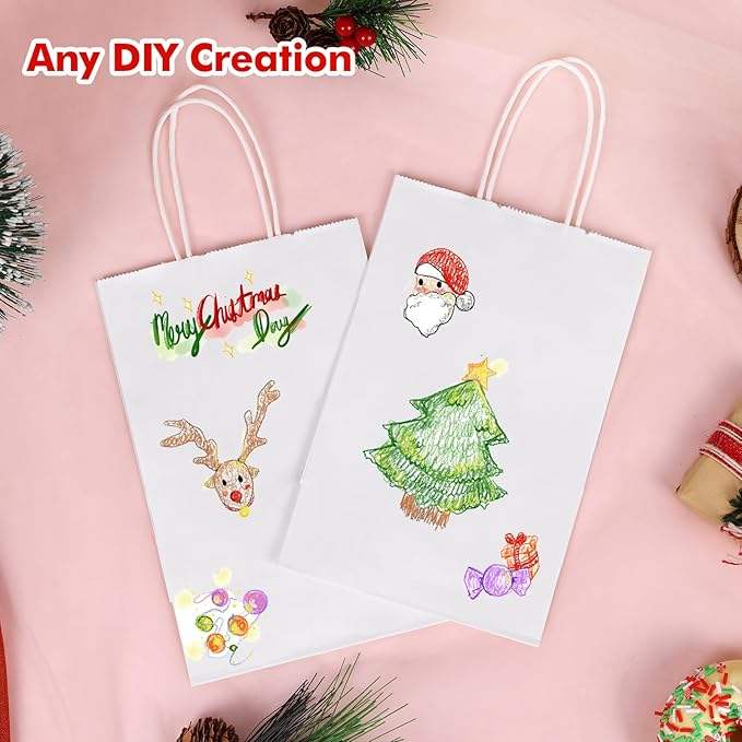 60 Paper Bags White Gift Bags Handle Bulk Shopping Birthdays Weddings Business Parties