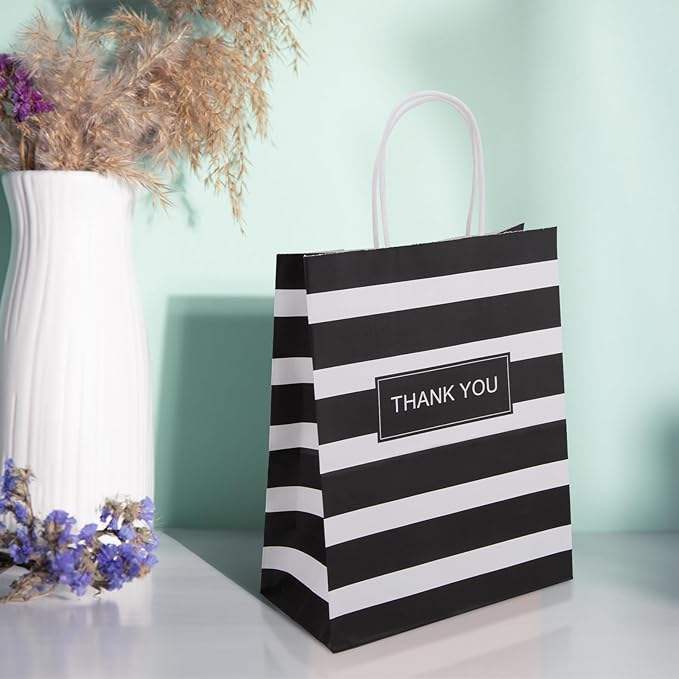 Gift Shopping Striped Black Paper Retail Party Boutique Grocery Store Custom Paper Bags