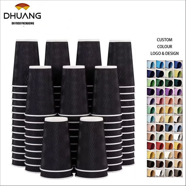 Black Disposable Coffee Cups Insulated Corrugated Paper Corrugated Wall Cups for Hot or Cold Drinks Coffee Cup