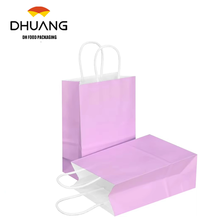 Medium Kraft Paper Gift Bags with Handles-Pastel Purple Offset Printed Logo Recycled Materials for Crafts
