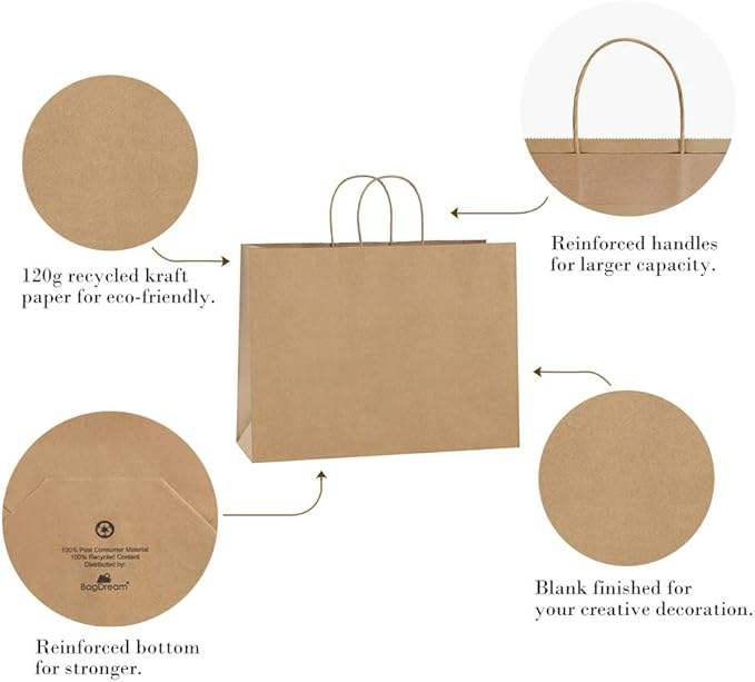 Medium Size Kraft Paper Gift Bags with Handles Brown Shopping Bags for Small Businesses Parties Retail Kraft Gift Bags Bulk