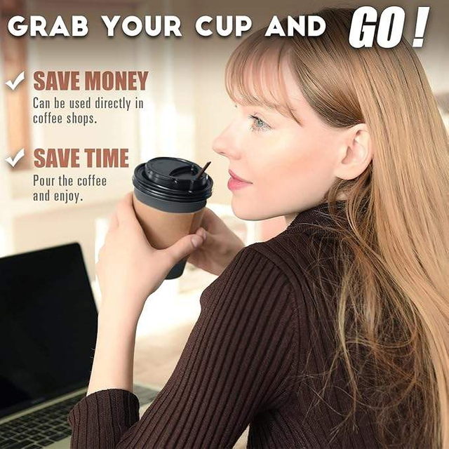 12 oz Disposable Coffee Cups with LIDS and Straws 100% Biodegradable and Compostable Pla Eco-friendly Paper Coffee Cup