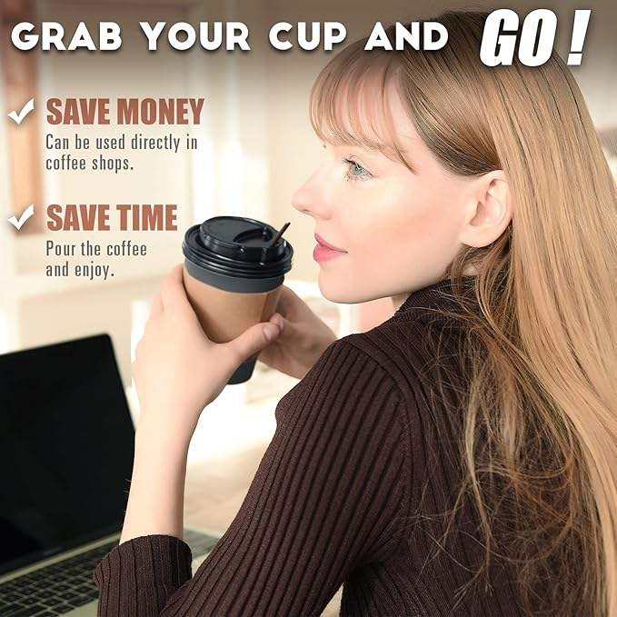 12 oz Disposable Coffee Cups with LIDS and Straws 100% Biodegradable and Compostable Pla Eco-friendly Paper Coffee Cup