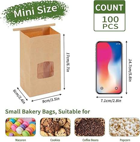 Small Kraft Paper Bread Bags with Window Tin Tag Cookie and Pastry Bags for Food Packing for Logo Promotion CUSTOM Bread Bags