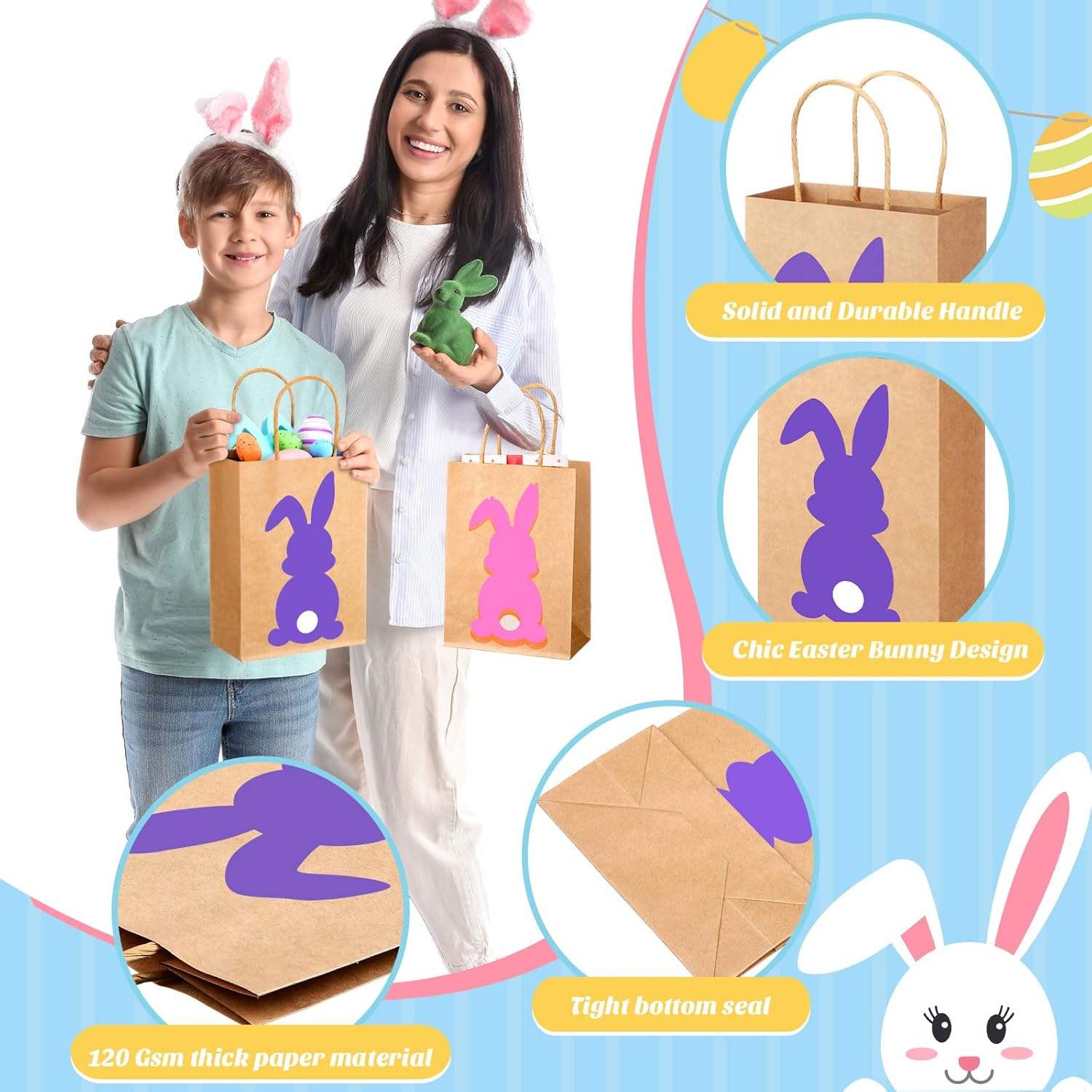 Easter Gift Bags in Bulk-various Kraft Paper Gift Bags with Handles Featuring Rabbit Prints-festive Gift Bags for the Occasion