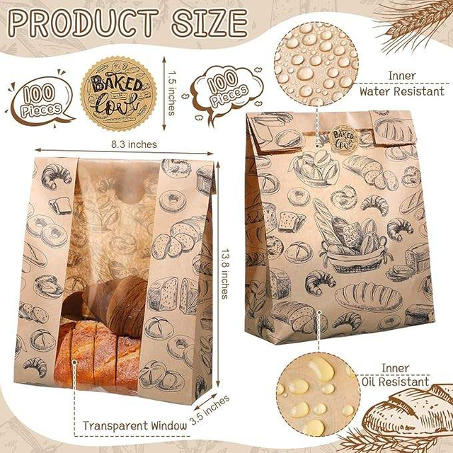 With Window Label Sealing Sticker Customized Brown Bread Bag Suitable for Food Storage CUSTOM Bread Bags