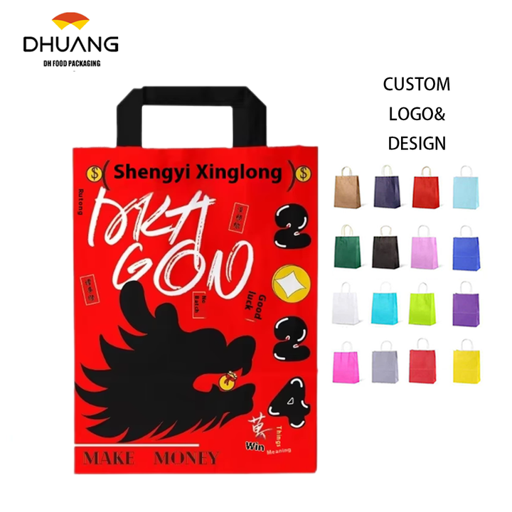 Customized Advanced Cartoon INS Style Disposable Kraft Paper Bag Cute Handheld Design Valentine's Day Offset Printing Surface