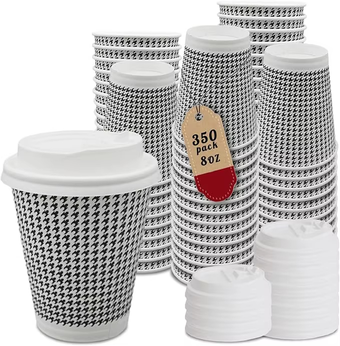 Insulated Disposable Coffee Cup with Lid, Double Wall Corrugated Hot Cup Bulk Cup for Hot or Cold Drinks