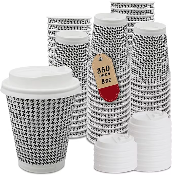 Insulated Disposable Coffee Cup with Lid, Double Wall Corrugated Hot Cup Bulk Cup for Hot or Cold Drinks