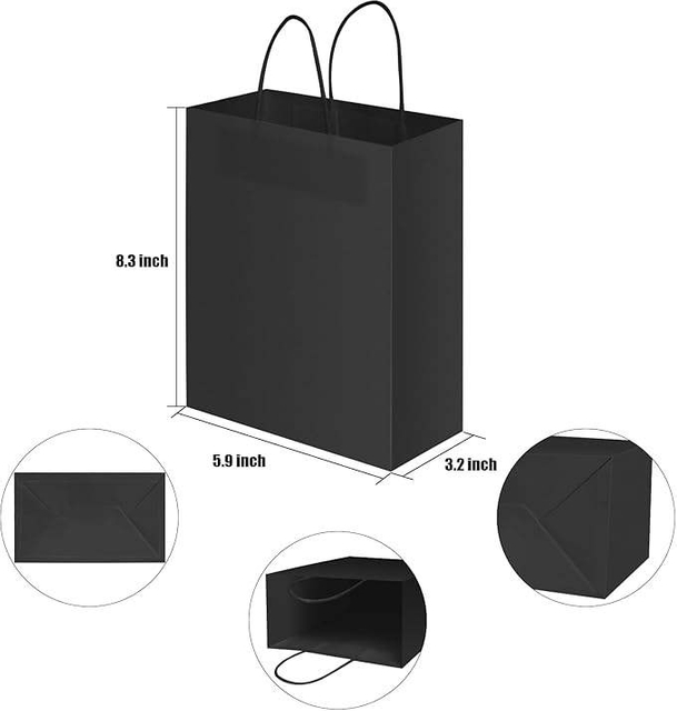 Black Paper Gift Bag with Handle Bulk Candy Retail Bag for Birthday Wedding Elegant Black Color Shopping Bag