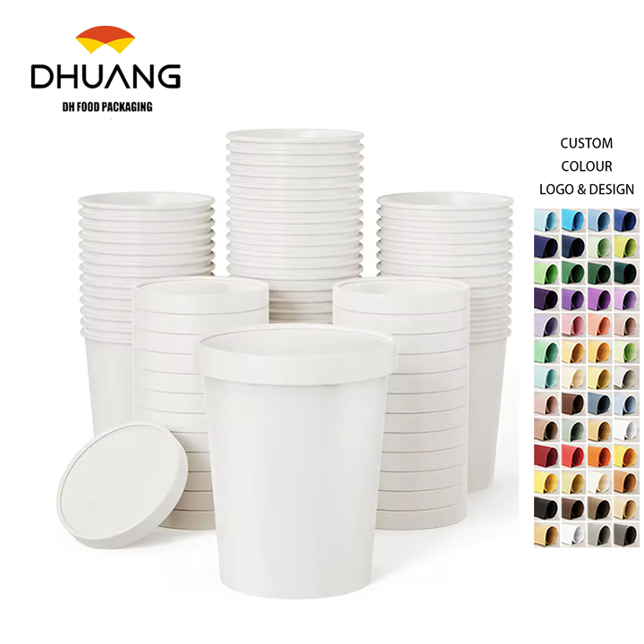 Paper Soup Container with Lid Disposable Food White Ice Cream Bowl Paper Food Storage Custom Paper Cups