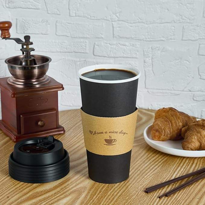 Disposable Black Paper Coffee Mug Hot Coffee Chocolate Drink Lid Stir Stick Coffee Cup