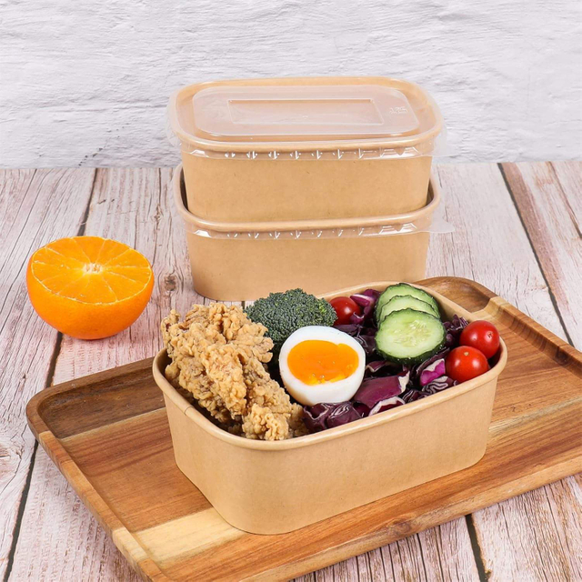 Disposable Serving Container Rectangular Paper Bowl with Lid for Salad Sandwich Cookies