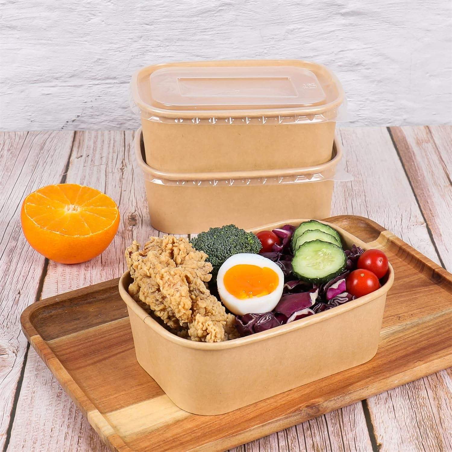 Disposable Serving Container Rectangular Paper Bowl with Lid for Salad Sandwich Cookies