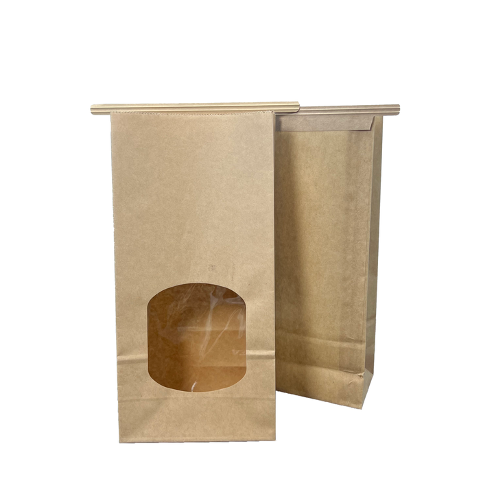 Printed Wire sealed Kraft Paper Bread Bag Brown White Coated Baking Toast Bag with clear Window CUSTOM Bread Bags