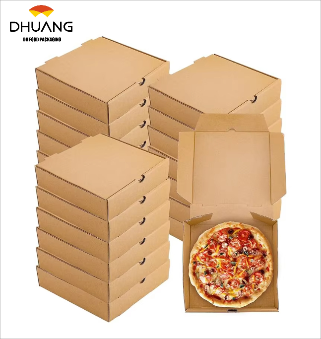 Kraft Paper Pizza Box Bulk Disposable Corrugated Cardboard Takeaway Box Cake Biscuit Food Custom Pizza Box