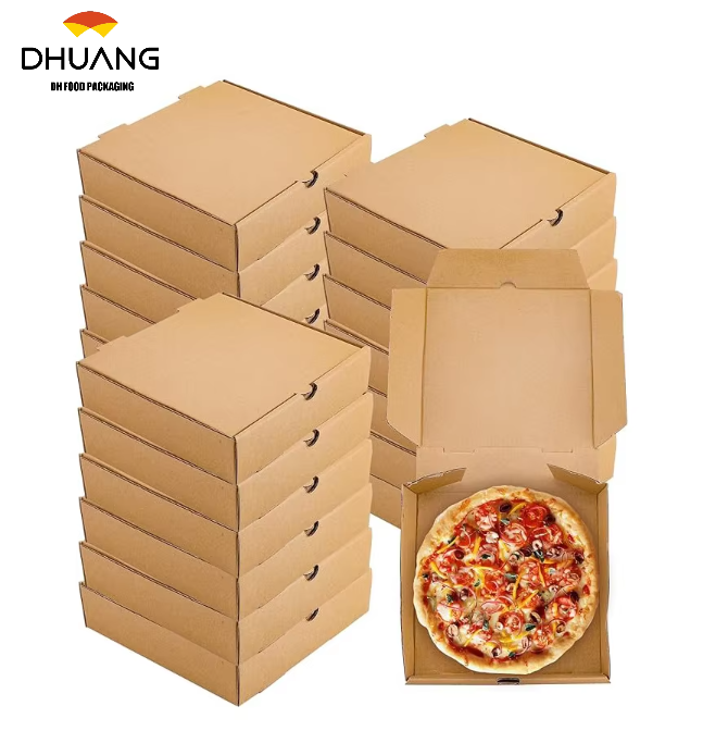 Kraft Paper Pizza Box Bulk Disposable Corrugated Cardboard Takeaway Box Cake Biscuit Food Custom Pizza Box