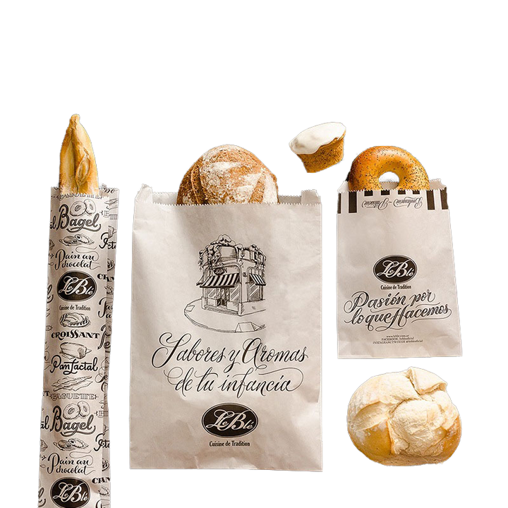 Tradition Eco-Friendly Bakery Bags Biodegradable Bread Sacks with European Style Illustrations Packaging Paper Custom Bread Bags