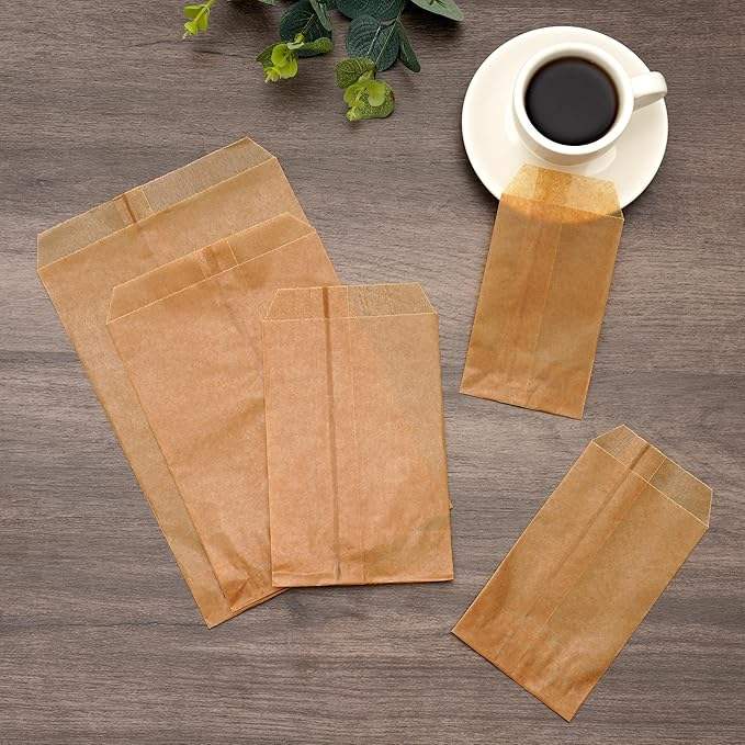 Brown Wax Paper Cookie Bags Flat for Decorative Bakery Cookie Christmas Gift Birthday Party by Quotidian 5x7 Inch