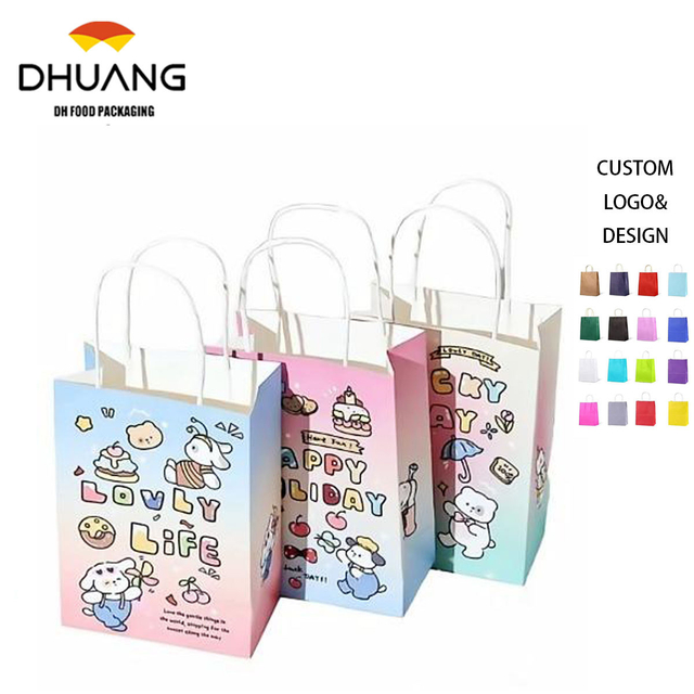 Custom Logo Small Paper Shopping Bag with Handle Durable Gift Bag for Party Birthday or Wedding Featuring Ribbon Accessory