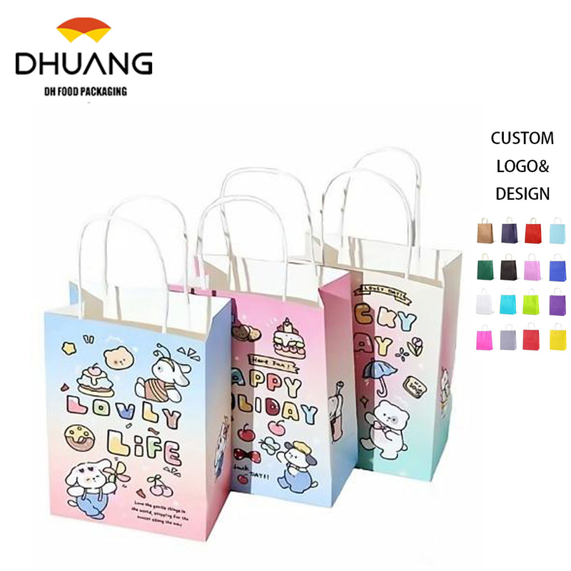 Custom Logo Small Paper Shopping Bag with Handle Durable Gift Bag for Party Birthday or Wedding Featuring Ribbon Accessory