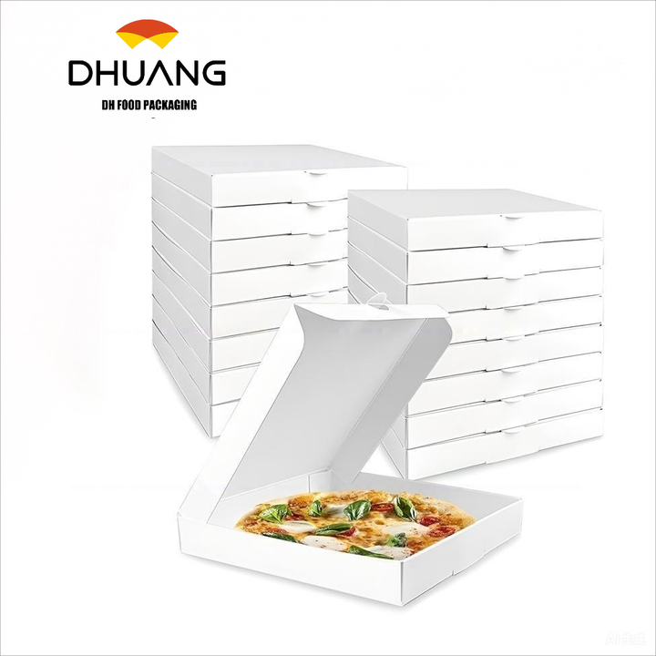 White Mini Corrugated Cardboard Box Take Out Food Containers Reusable Takeout Shipping Custom Pizza Boxs