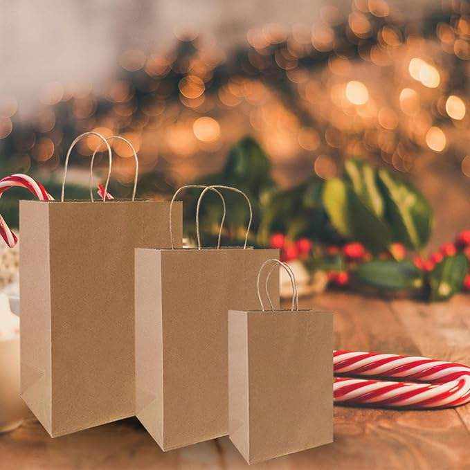 Brown Kraft Paper Bag with Handle Multiple Sizes Customizable Pattern logo for Retail Bag Shopping Bags