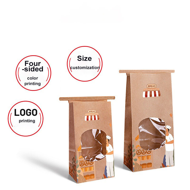 Eco-Friendly Elegant Paper Bread Bags Clear Window Sturdy Construction for Moisture Protection Natural Texture Custom Bread Bags