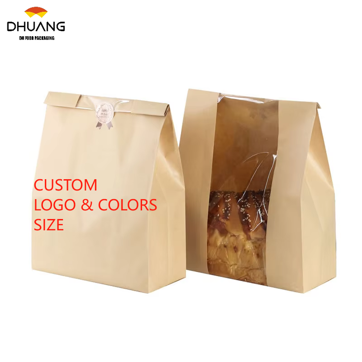 Wholesale Transparent Window Face Ins Wind Food Packaging Bag Kraft Paper Wire Curling Bread Bag Logo Custom Bread Bags