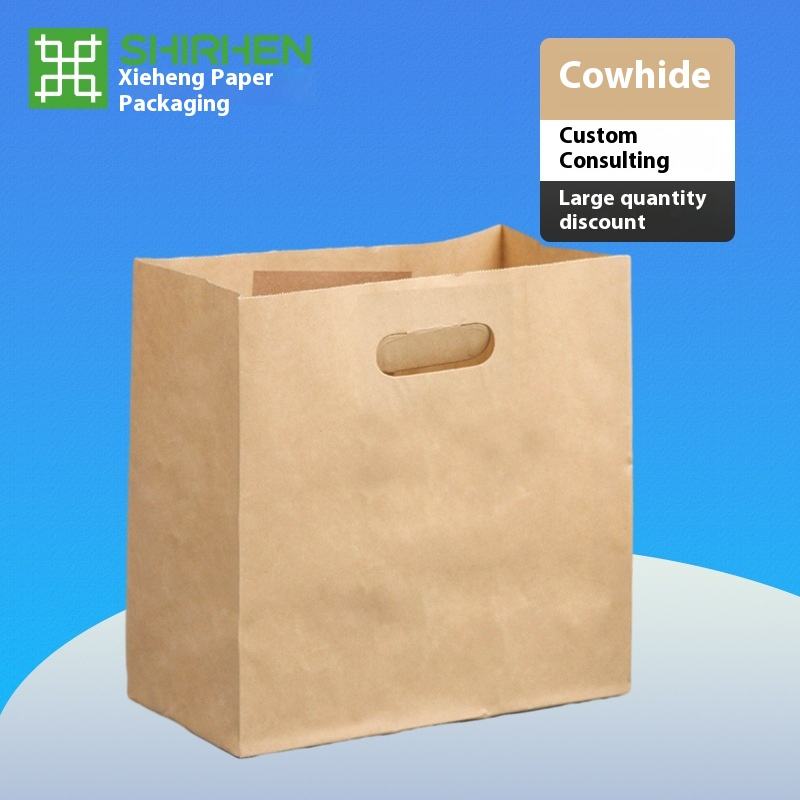 Fast Food Fruit Dessert Baking Takeaway Cardboard Packing Hand Bag Punched Tote Bag With Reinforced Custom Bread Bags