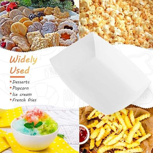 Food Trays Bulk Disposable Paper White Snacks Fast Food Carnival Holiday Party Gift Supplies Decoration (2LB)