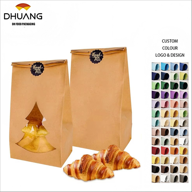 Christmas Paper Bread Bag with Window Kraft Paper Bread Storage Bags Labels Cookie Coffee Beans Custom Bread Bags