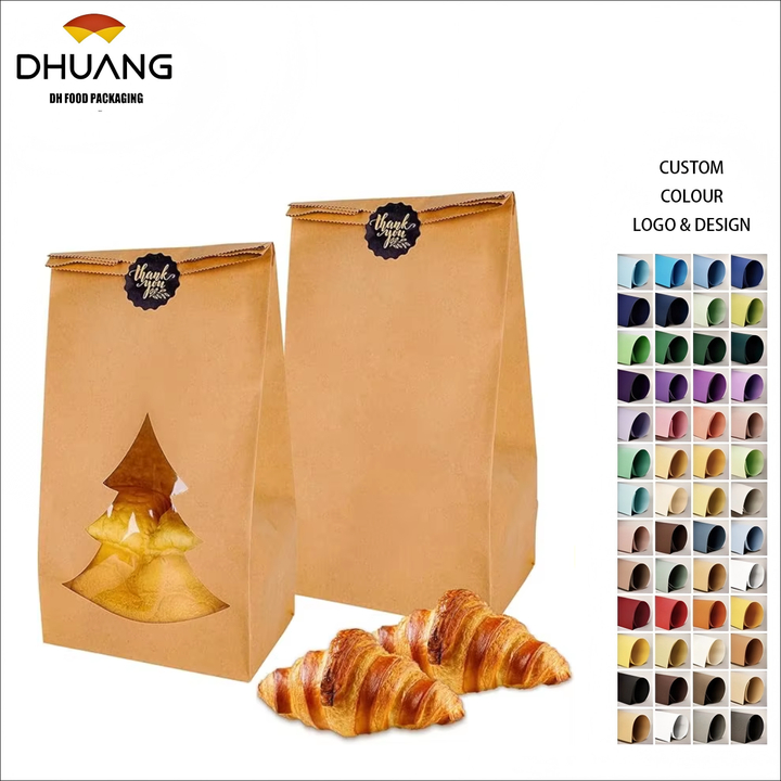 Christmas Paper Bread Bag with Window Kraft Paper Bread Storage Bags Labels Cookie Coffee Beans Custom Bread Bags