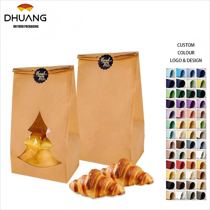 Christmas Paper Bread Bag with Window Kraft Paper Bread Storage Bags Labels Cookie Coffee Beans Custom Bread Bags