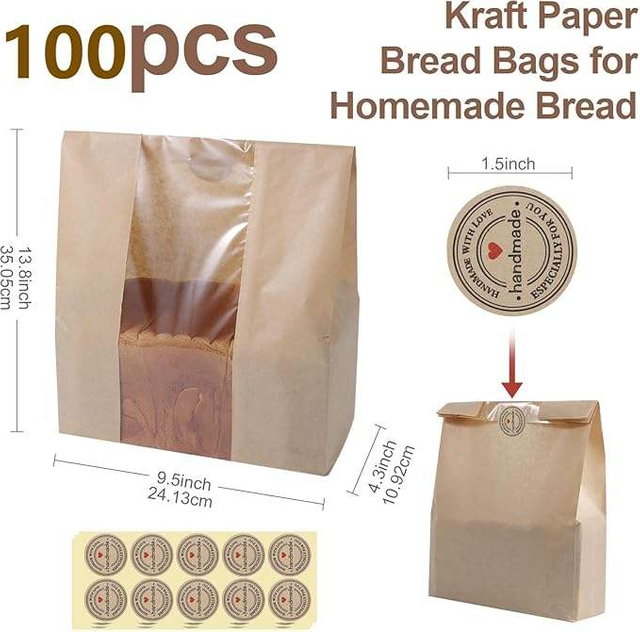 Custom Large Bread Bags Window for Homemade Bread Pizza Milk Storage Kitchen-for Craft Gifts Custom Bread Bags