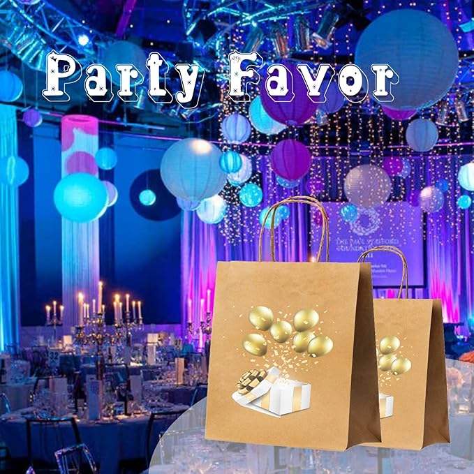 Gift Bags Brown Kraft Paper Bags Handle Bulk Take-out Grocery Retail Shopping Businesses and Parties