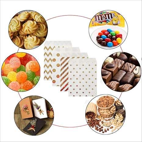 Custom Printed Paper Bags Bright Gold Color for Candy Buffet Cookies and Pastries Oil-proof Paper Bag