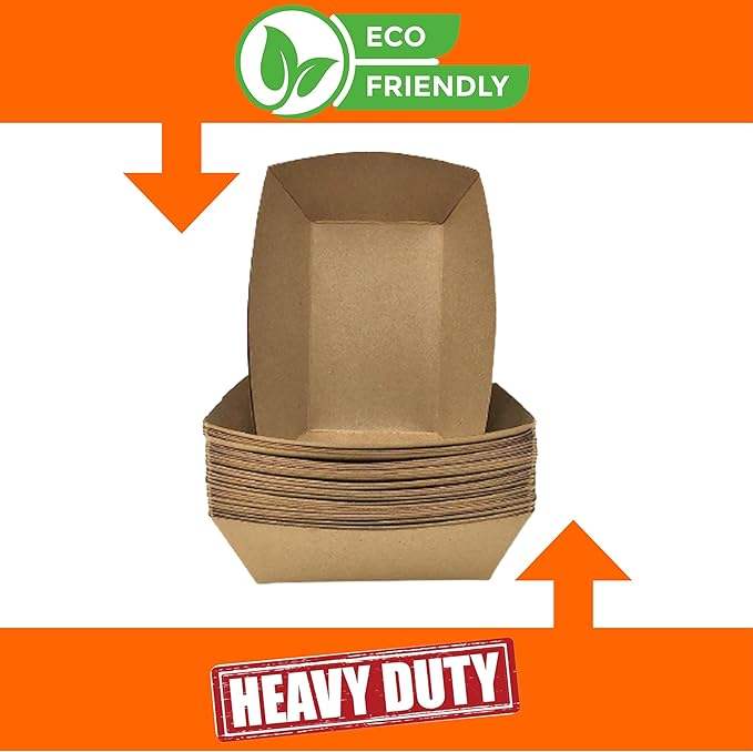 Food Tray Kraft Paper extra Large (5 Lb) Disposable Recyclable Service Ship Condiments Grease Resistant