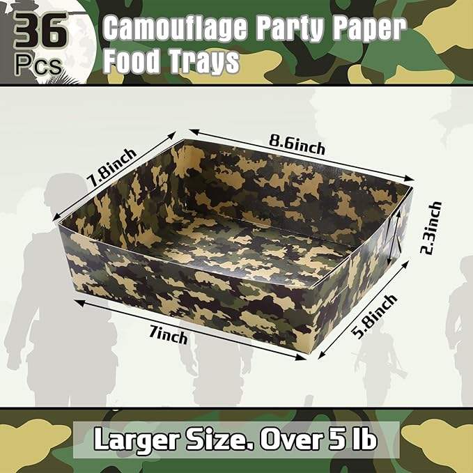 Large Food Paper Trays, 5 lb Deer Corn Chip Boat, Suitable for Children's Parties, Camo Themed Party Supplies (camo)