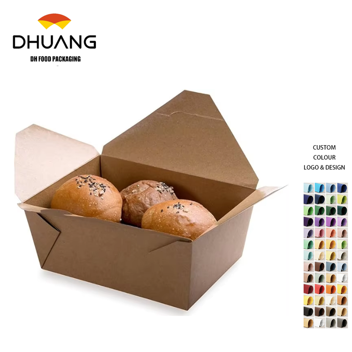 Box - Label Lock Closed Heat Resistant Kraft Paper Disposable Lunch Box Is Oil Resistant to Hot and Cold Foods Food Box