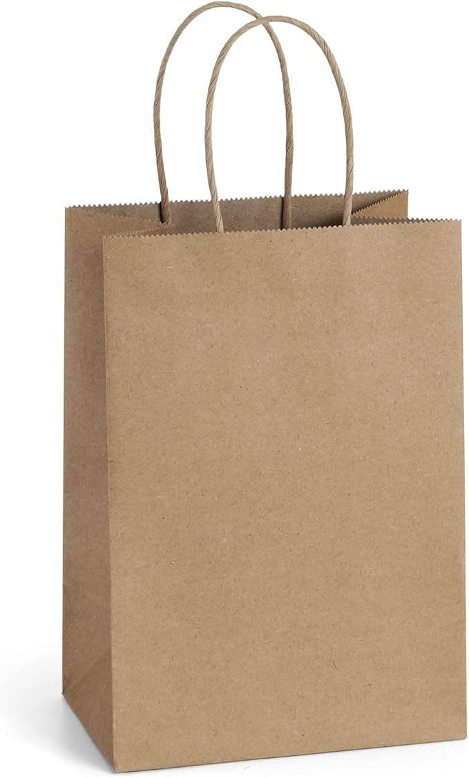 Brown Paper Bag with a Handle Available in Various Sizes and Patterns Suitable for Retail Packaging and Shopping Bags
