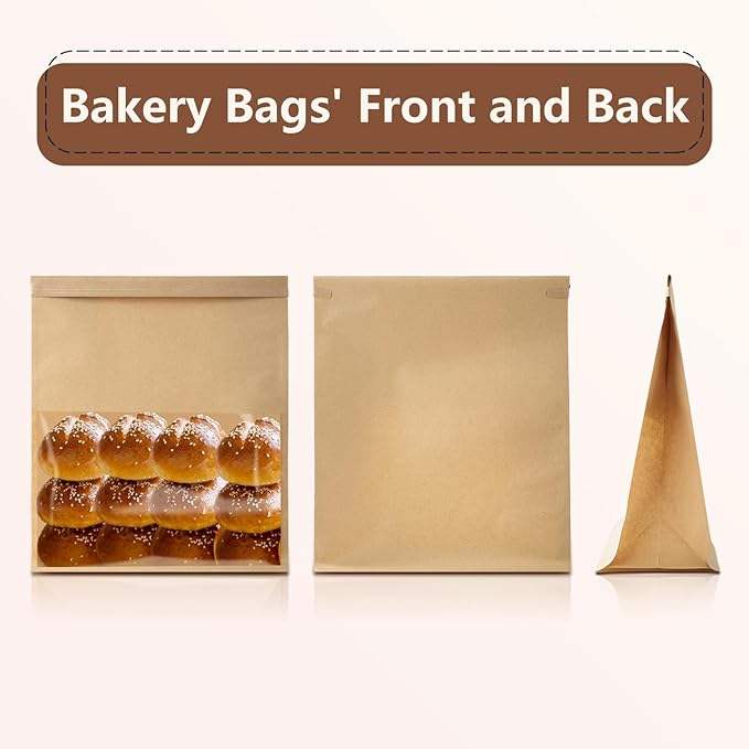 Paper Bread Bags with Windows Heat-Sealed Greaseproof Packaging for Pizza and Sugar Bread Bags Custom Bread Bags