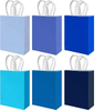 Bulk Small Size Kraft Paper Gift Bags with Handles 6 Different Blue Colors Multiple Uses for Gifts with Custom Logo Shopping Bag