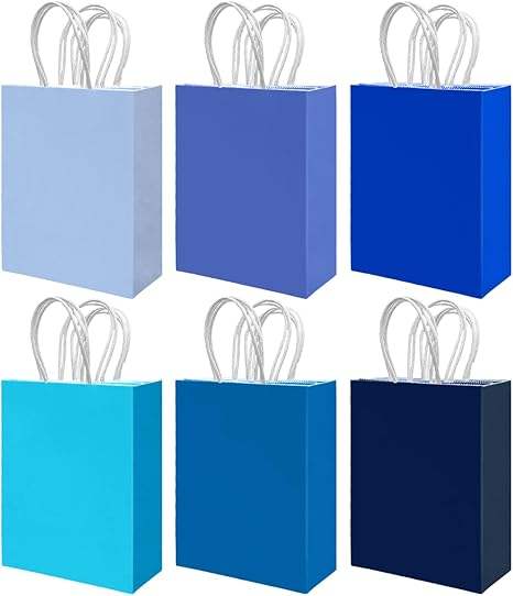 Bulk Small Size Kraft Paper Gift Bags with Handles 6 Different Blue Colors Multiple Uses for Gifts with Custom Logo Shopping Bag