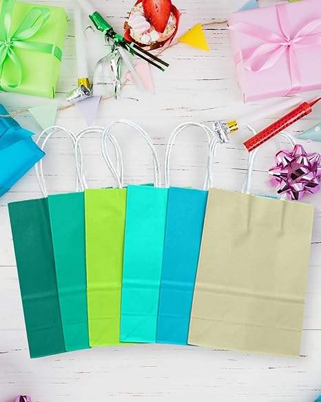 Small Kraft Paper Gift Bag with Handles Different Green Colors Multiple Uses with Custom Logo Shopping Bag