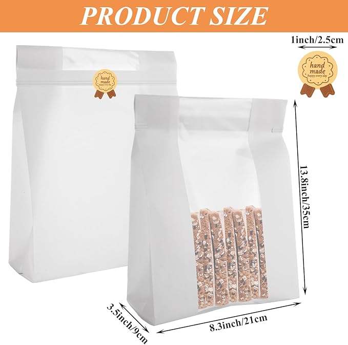 Beautifully Crafted Brown Window Paper Bag Charming Tin Tag Lock for Freshly Baked Cookies Crunchy Snacks Custom Bread Bags
