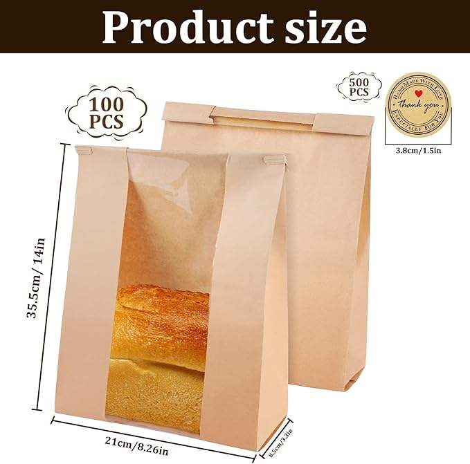 Bread Paper Bag with Window Wire Edge Suitable for Bread Food Storage Bags Biscuits Snacks Custom Bread Bags