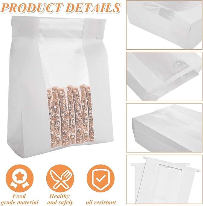 Beautifully Crafted Brown Window Paper Bag Charming Tin Tag Lock for Freshly Baked Cookies Crunchy Snacks Custom Bread Bags
