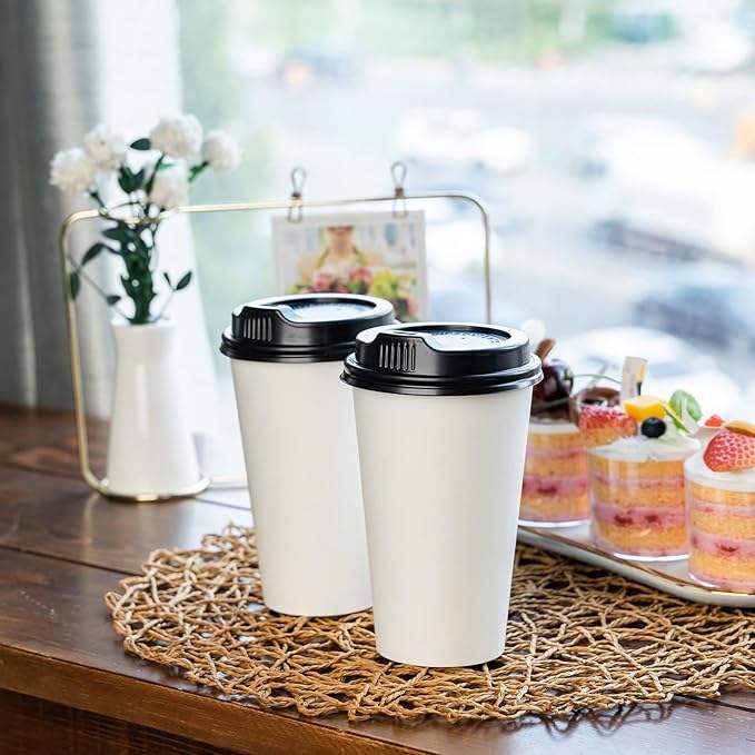 Disposable Paper Cups with Lids Leak-proof Cups Suitable for Carrying Hot or Cold Drinks Universal Coffee Cup