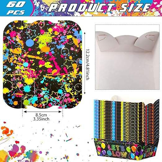 Packs of Neon Party Supplies, Decorations, Disposable Paper Food Plates, Paper Food Boats, Suitable for Carnival, Festivals